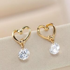 Cubic Zirconia Gold Heart Drop Earrings